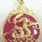 18K Gold Blood Red Jade Dragon Pendant Necklace