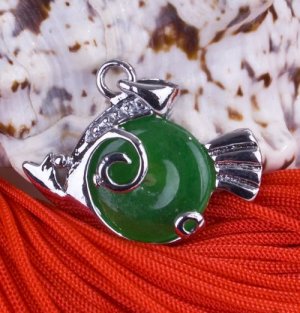 Silver Jade Fish Piranha Pendant Necklace