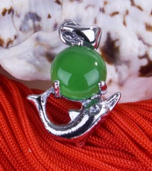 Silver Jade Dolphin Pendant Necklace