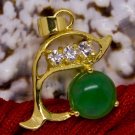 18K Gold Crystal Dolphin Jade Pendant Necklace