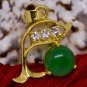 18K Gold Crystal Dolphin Jade Pendant Necklace
