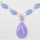 Genuine Lavender Jade White Freshwater Pearl Necklace