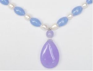 Genuine Lavender Jade White Freshwater Pearl Necklace
