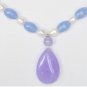Genuine Lavender Jade White Freshwater Pearl Necklace