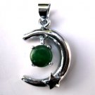 Silver Jade Crescent Moon & Star Pendant Necklace