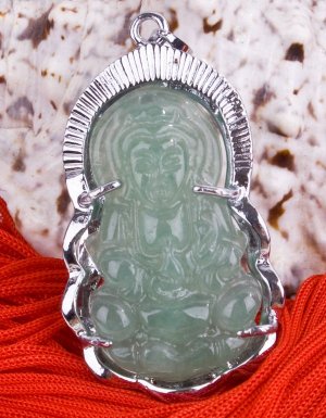 Silver Jade Kwan Yin Guan Yin Guanshiyin Avalokite&Aring;�vara Buddhist Amulet Talisman Pendant Necklace