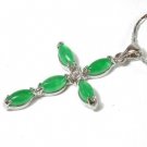 Silver Jade Crystal Christian Cross Pendant Necklace