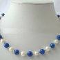Genuine White Freshwater Pearl Lapis Lazuli Necklace Earring Set