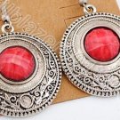 Ethnic Indian Nepali Gypsy Antique Silver Red Circle Round Earrings