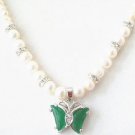 Genuine Jade Butterfly & Freshwater Pearl Pendant Necklace