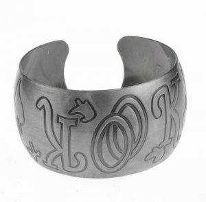 Exotic Brushed Silver Symbol Oversized Cuff Bracelet Bangle