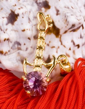 18K Gold Purple Crystal Rockstar Guitar Pendant Necklace