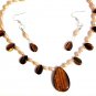 Genuine Pink Freshwater Pearl Tiger's Eye Pendant Necklace Earring Set
