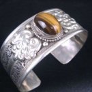 Antique Tibet Silver Tiger's Eye Cuff Bangle Bracelet