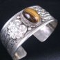 Antique Tibet Silver Tiger's Eye Cuff Bangle Bracelet