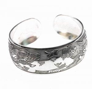 Antique Tibetan Silver Chinese Dragon Cuff Bracelet Bangle