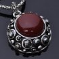 Antique Silver Gothic Blood Red Round Talisman Pendant Necklace