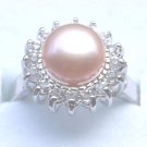 Genuine Pink Freshwater Pearl Crystal Ring