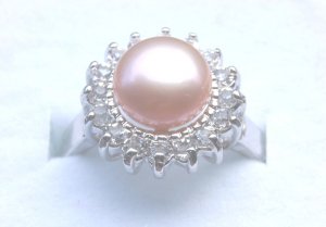 Genuine Pink Freshwater Pearl Crystal Ring