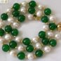 Genuine Green Jade & White Freshwater Pearl Necklace