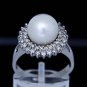 14K White Gold Freshwater Pearl Crystal Ring