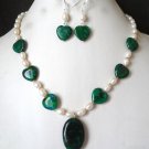 Genuine Chrysocolla Freshwater Pearl Necklace Earrings Set