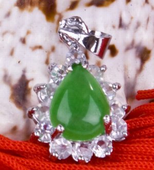 Silver Jade Crystal Teardrop Pendant Necklace