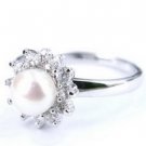 14K White Gold Freshwater Pearl Crystal Ring