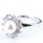 14K White Gold Freshwater Pearl Crystal Ring