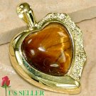 18K Gold Tiger's Eye Heart Pendant Necklace