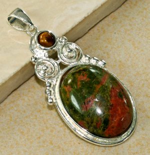 Silver Tiger's Eye Unakite Pendant Necklace