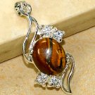 Genuine Tiger's Eye Cubic Zirconia Crystal Pendant Necklace
