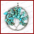 Turquoise Blue Howlite Tree Form Wire Wrap Pendant Necklace