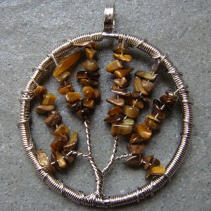 Tiger's Eye Tree Form Wire Wrap Pendant Necklace