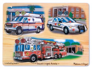 Emergency Vehicles Light & Sound Puzzle - 9 piece Melissa & Doug peg puzzle - Ages 3+