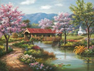 Covered Bridge in Spring - 300 piece SunsOut puzzle - for Ages 8+