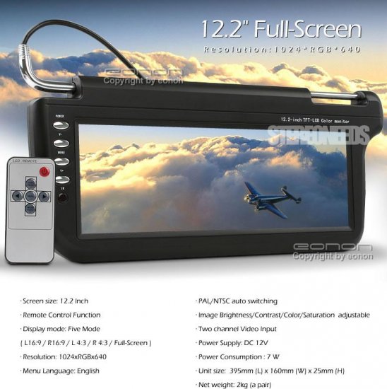 12.2" LCD Sunvisor car dvd player w/ amp