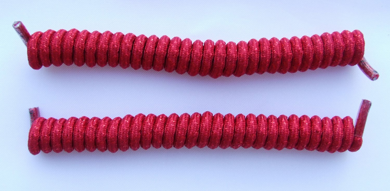 Red Sparkly Glitter Curly Shoelaces, Curly Laces, Spring Laces