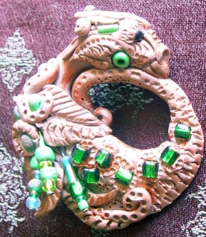 Handcrafted Original Art Sculpture Polymer Clay Jewelry Dragon Brooch ITEM#PR00324