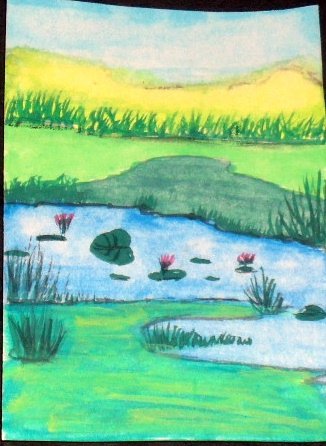 ACEO Original Art Card the size 3.5 inches by 2.5 inches of a trading card Title Tranquility