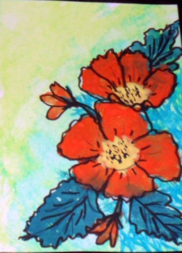 ACEO Original Art Card the size 3.5 inches by 2.5 inches of a trading card Title Flowers2