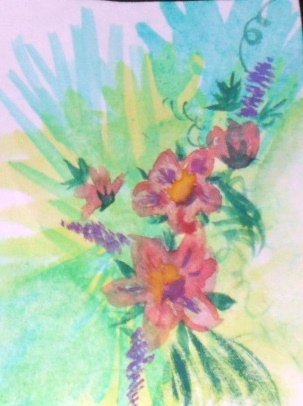 ACEO Original Art card 3.5 inches by 2.5 inches. the size of a trading card Title Flowers4