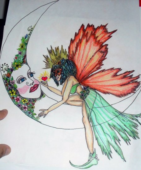 Color Pencil Drawing Original Art 9inx12in (22.9cmx30.5cm) Title Heart&Moon