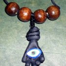 Handcrafted Original Art Sculpture Polymer Clay Jewelry Azabache Hand ,EYE Necklace PR005790