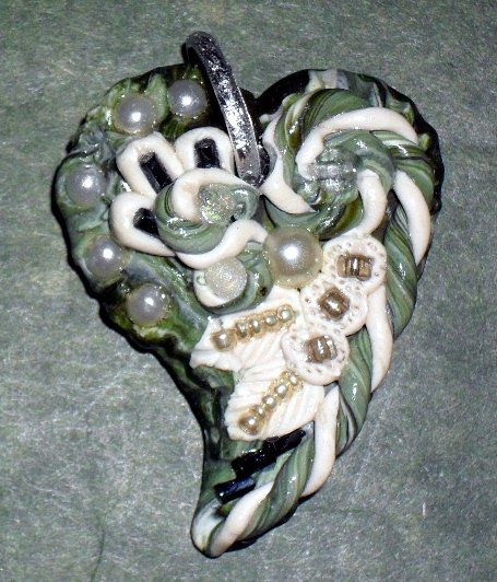 Handcrafted Original Art Sculpture Polymer Clay Jewelry Heart Pendant PR00977