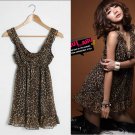 Sexy leopard flouching chiffon party dress One size
