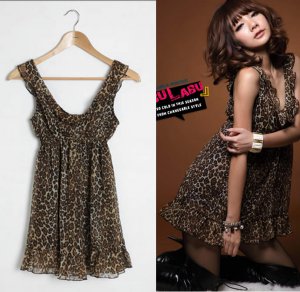 Sexy leopard flouching chiffon party dress One size
