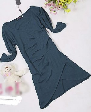 OL V-neck ruffles black/blue cotton dress/top SZ L/XL