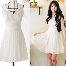 New double v-neck long back zip party chiffon dress white size S