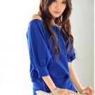 Sexy off-shoulder buttons womens cotton top/blouse t-shirt one size